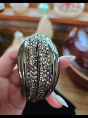 Vintage Hematite Pavé Crystal Wide Bracelet - Gunmetal Sparkle